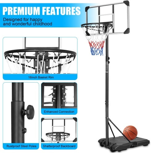 Portable Basketball Goal System With Stable Base And Wheels, Youth Height Adjustable 5.6 To 7ft Basketball Hoop 28 Inch Backboard