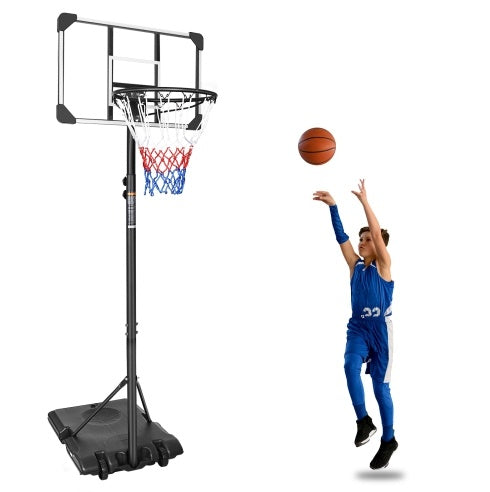 Portable Basketball Goal System With Stable Base And Wheels, Youth Height Adjustable 5.6 To 7ft Basketball Hoop 28 Inch Backboard