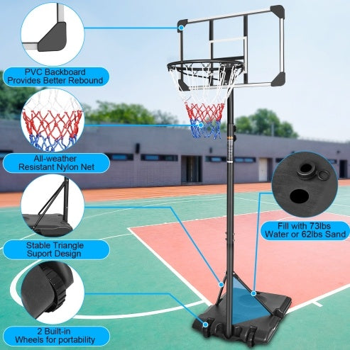 Portable Basketball Goal System With Stable Base And Wheels, Youth Height Adjustable 5.6 To 7ft Basketball Hoop 28 Inch Backboard