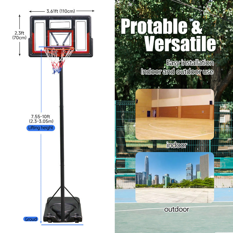 Basketball Stand 4.43-10.00ft Adjustable Portable Basketball Hoop & Goal PC Backplate, Large Base & Wheels