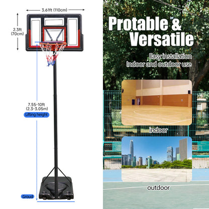 Basketball Stand 4.43-10.00ft Adjustable Portable Basketball Hoop & Goal PC Backplate, Large Base & Wheels