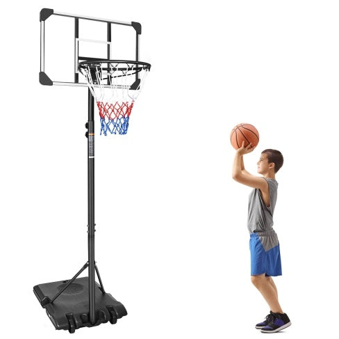 Portable Basketball Goal System With Stable Base And Wheels, Youth Height Adjustable 5.6 To 7ft Basketball Hoop 28 Inch Backboard